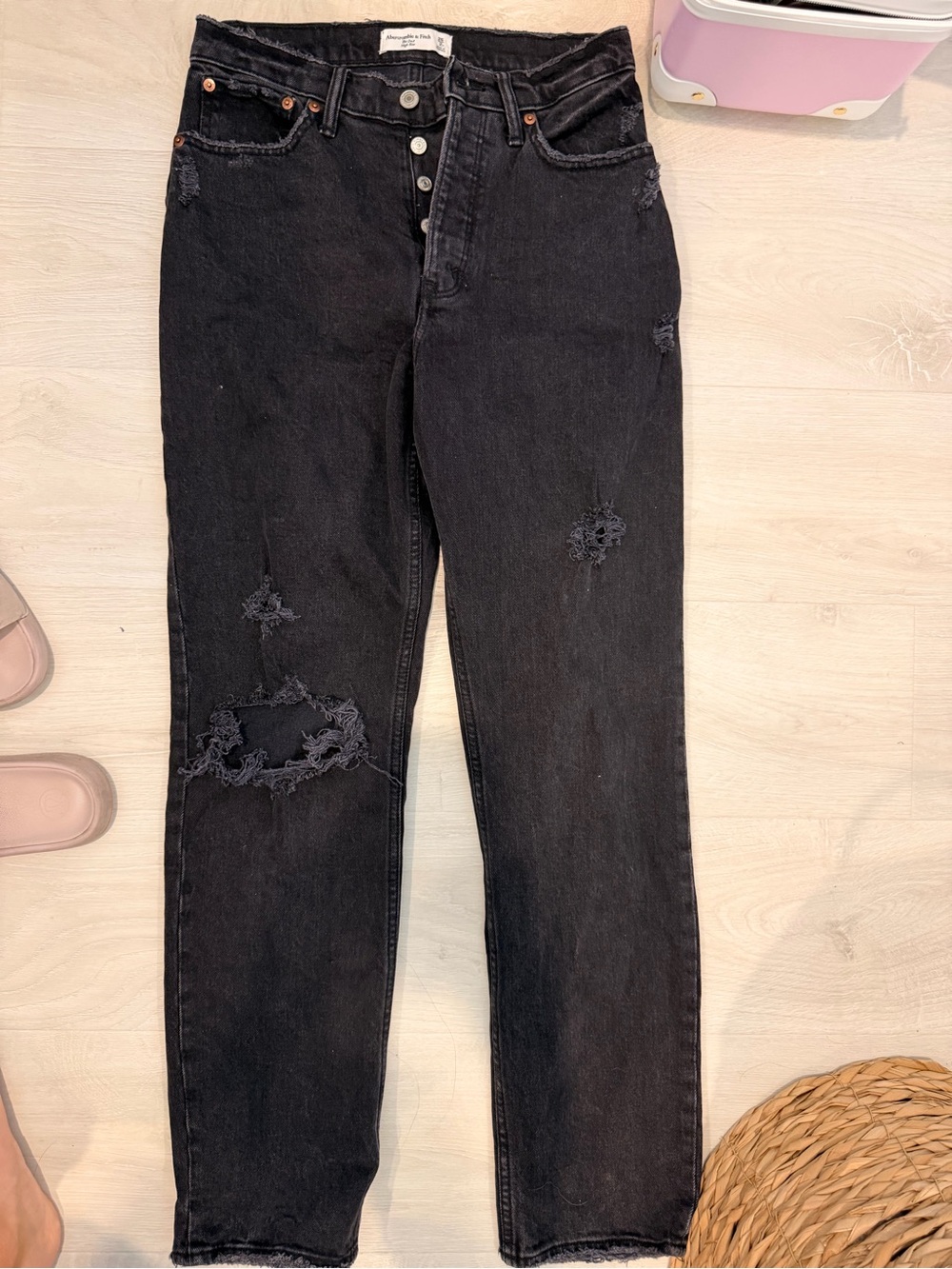 Abercrombie & Fitch Black Distressed High-Rise Jeans